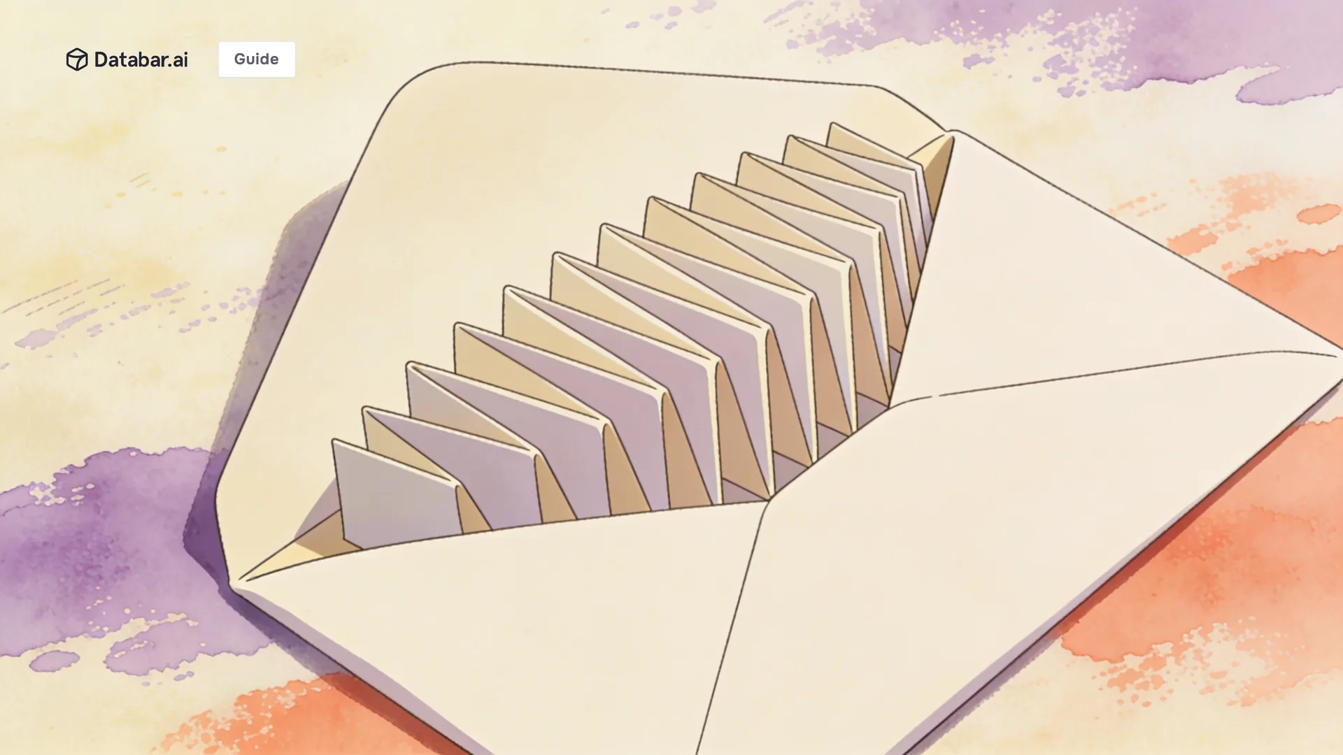 Contact data enrichment, illustrated as a plain envelope opened to reveal a folded concertina of many small panels inside