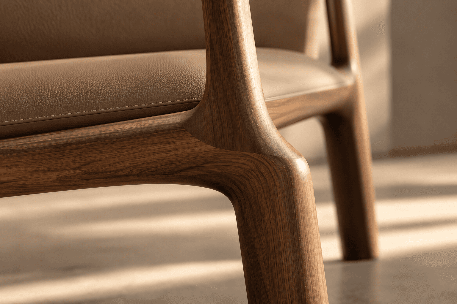 Sculpted walnut chair detail
