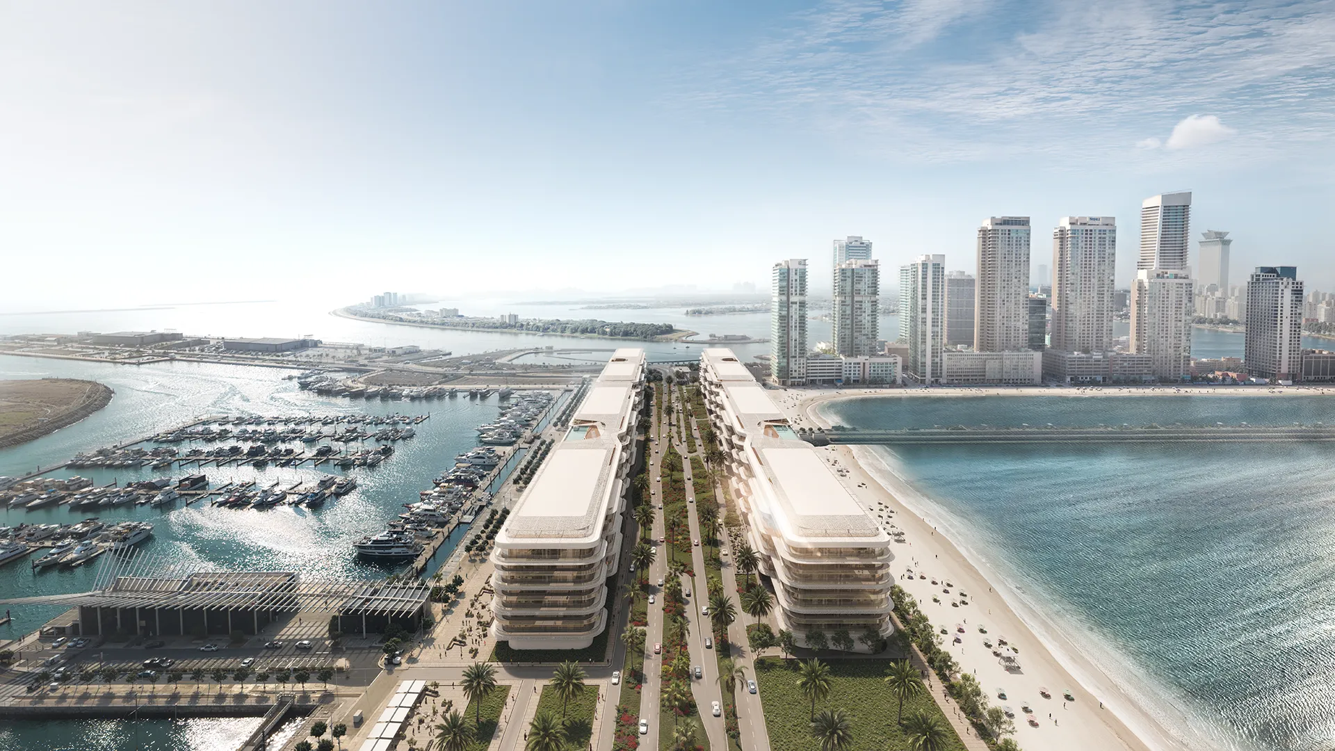 Development view of Dubai Harbour a mega project in United Arab Emirates, supported by financial modelling