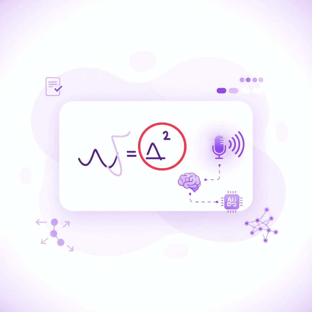 A screenshot showing a digital canvas with handwritten math equations. A red circle highlights an incorrect exponent, and a soundwave icon indicates the AI voice is actively explaining the error.