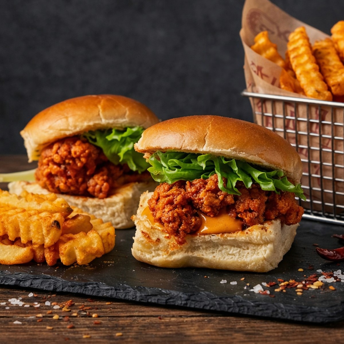 A bright, modern dining room featuring a long light wood table set with several matching wooden chairs and white cushions, illuminated by natural light streaming through large windows overlooking a lush green and sunlit yard.