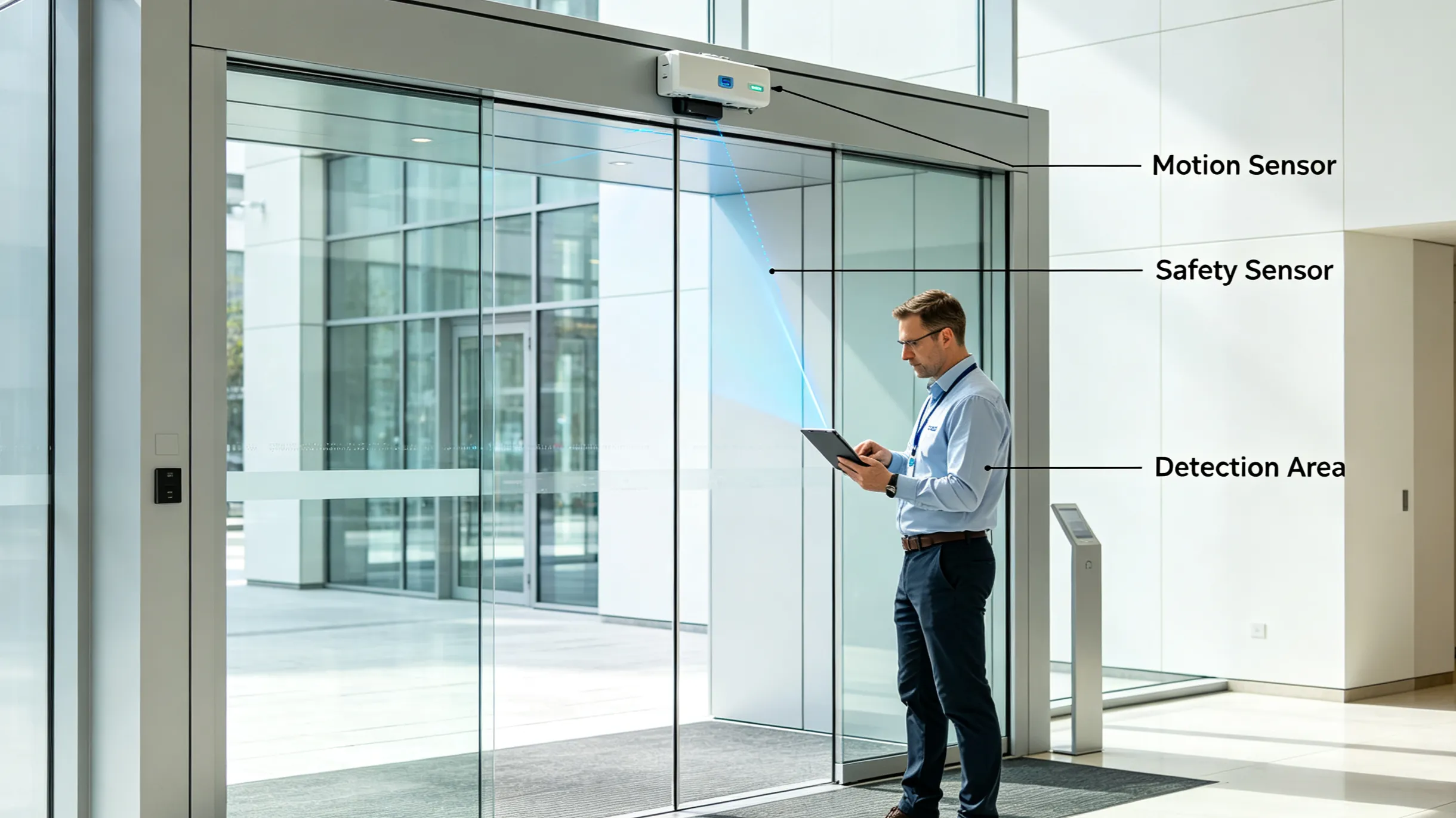 Automatic door safety sensors and obstacle detection system