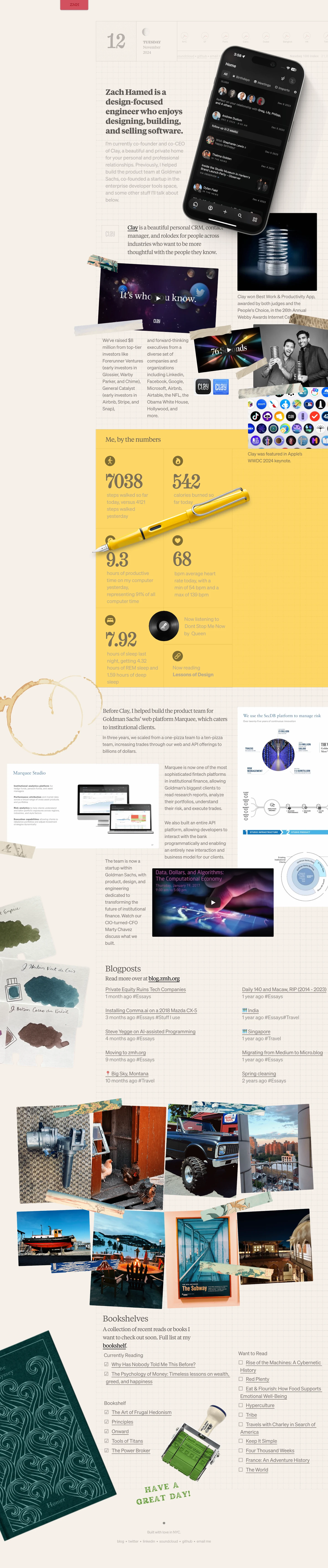 Zachary Hamed portfolio page screenshot showcasing Design and Development design