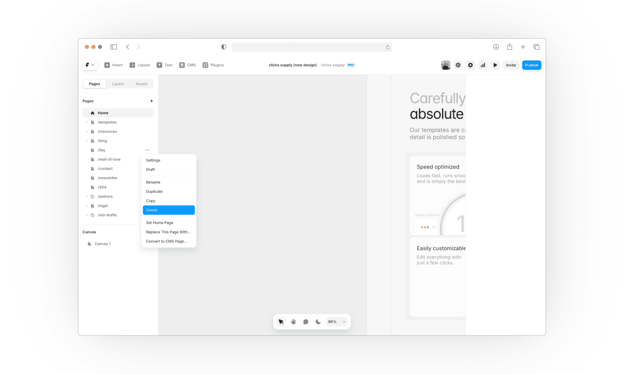 How to delete a page in Framer