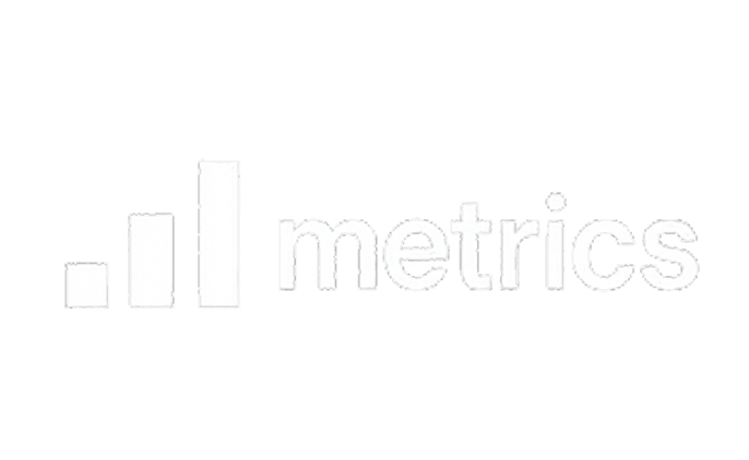 Logo featuring a bar chart with the word "metrics" below it.