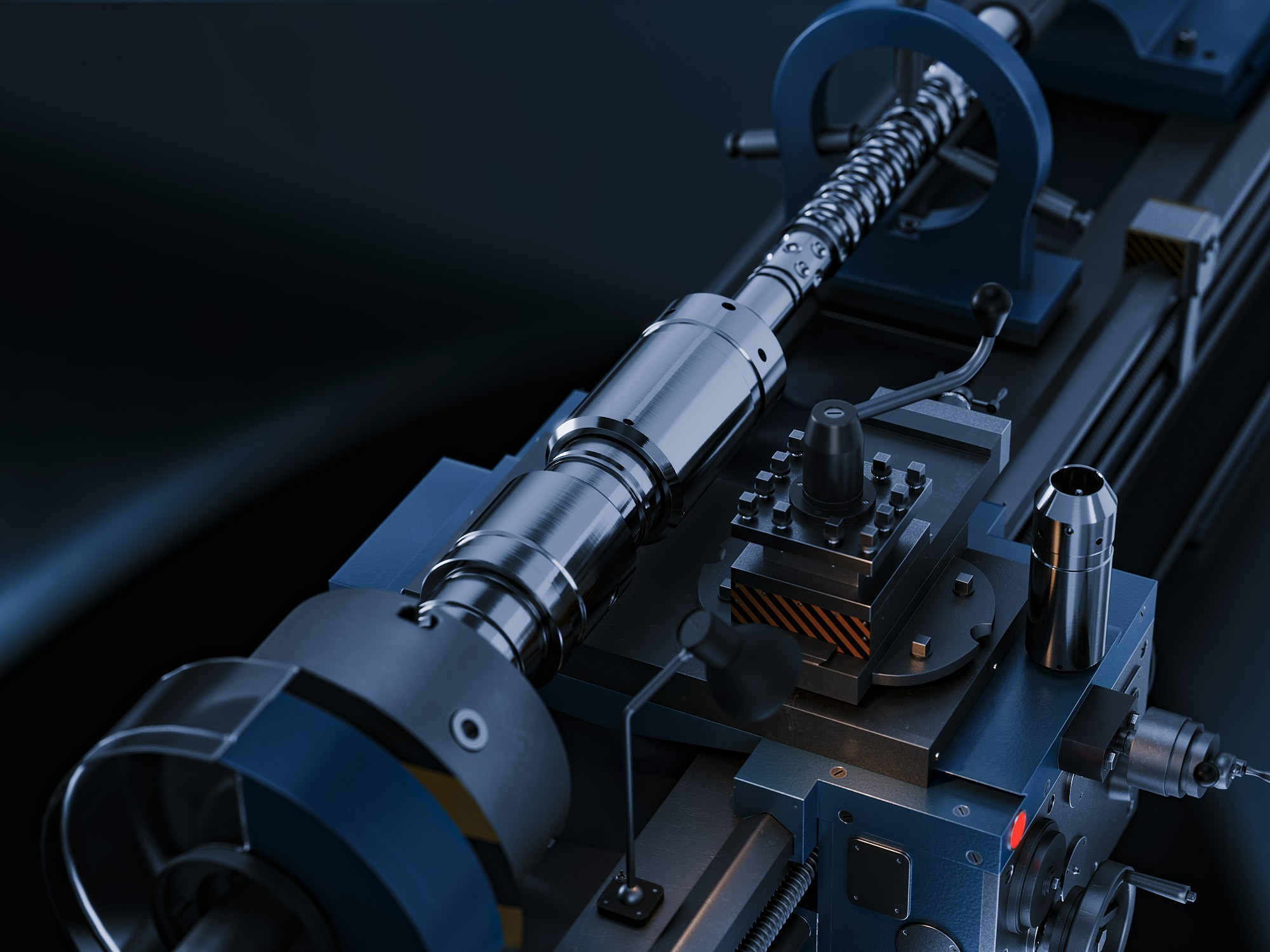 3D render of a manufacturing machine on a blue background