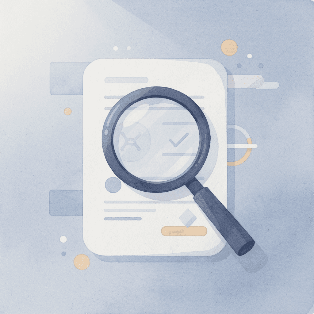 Magnifying glass examining curriculum materials representing the testing process