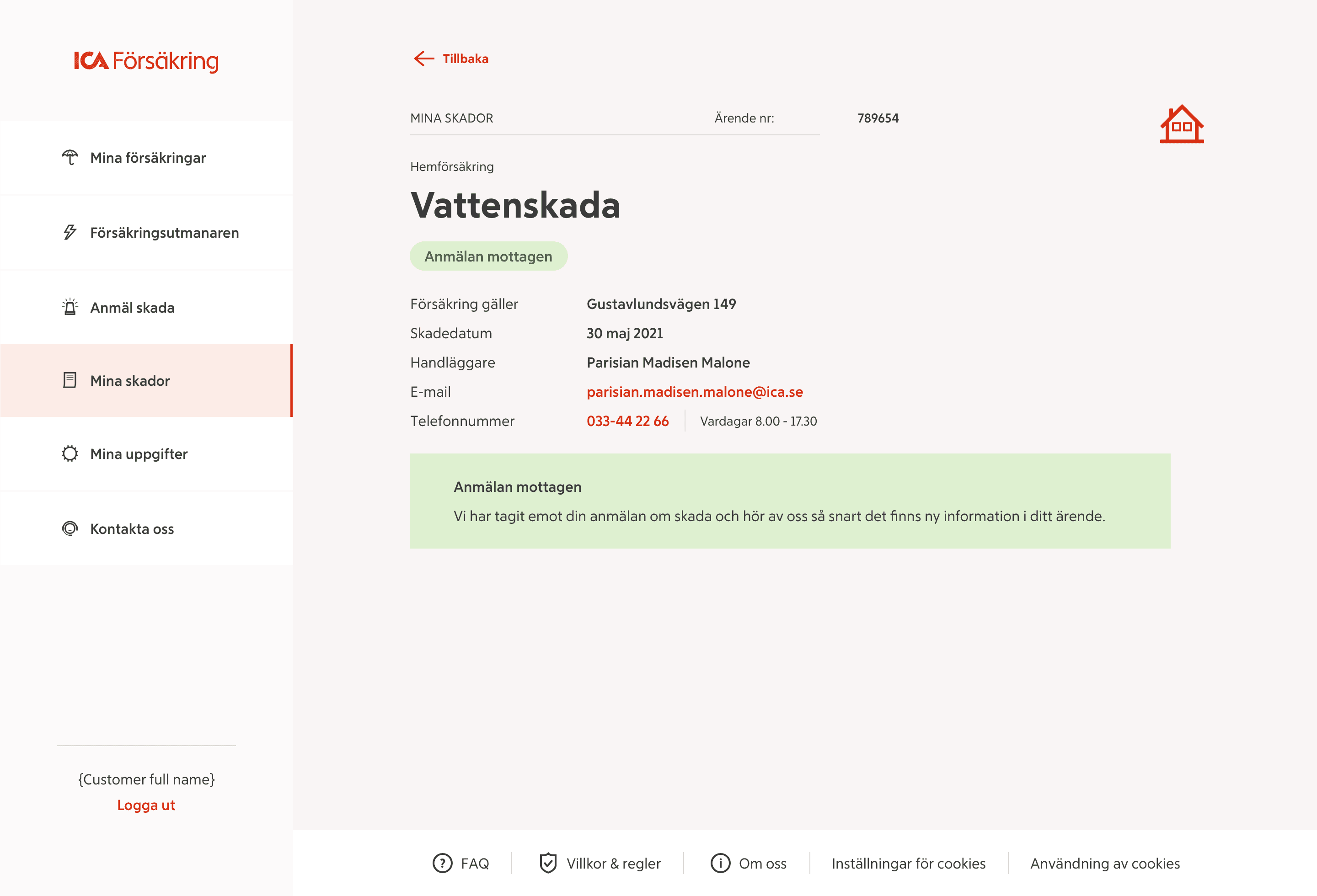 ICA insurance -  logged inscreenshot
