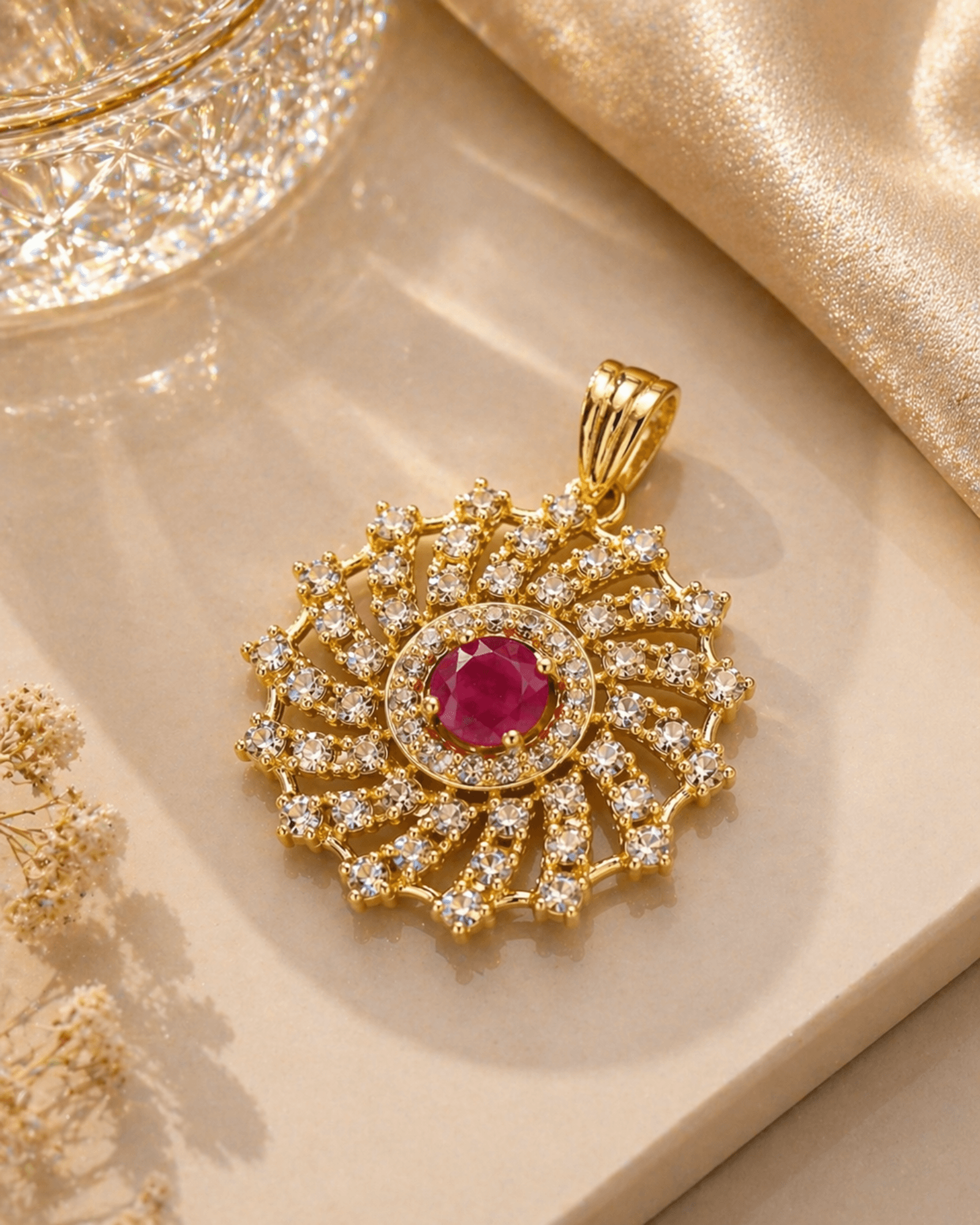 Spherically perfected uncut diamond pendant