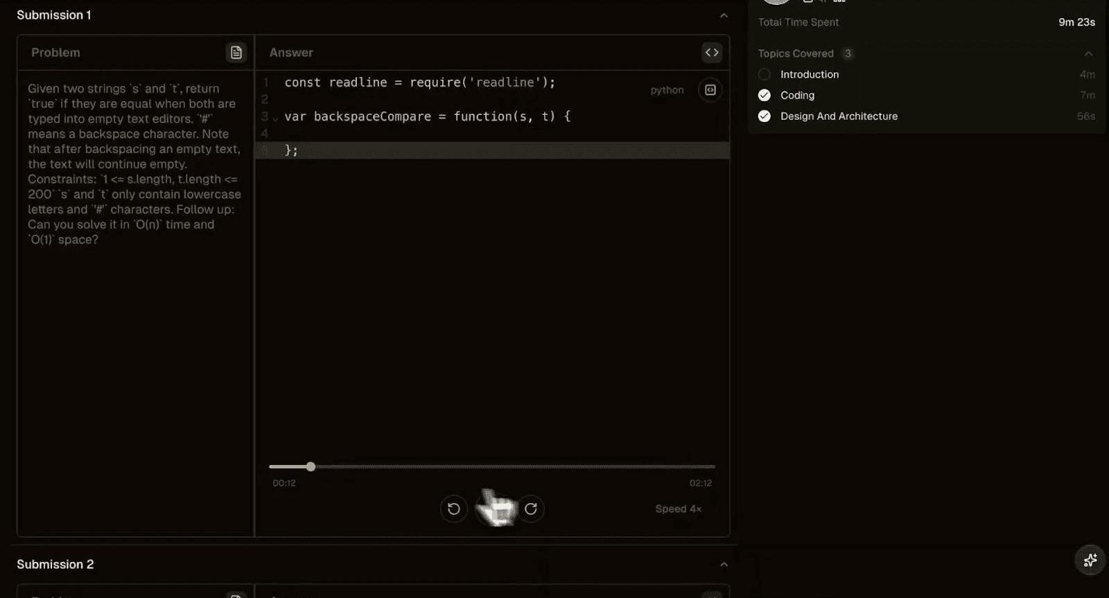 Code playback with timeline