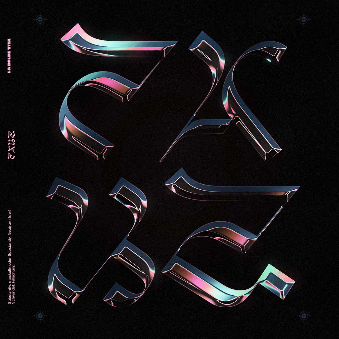 composition of four shiny chrome letters reading "FAKE" on a black background