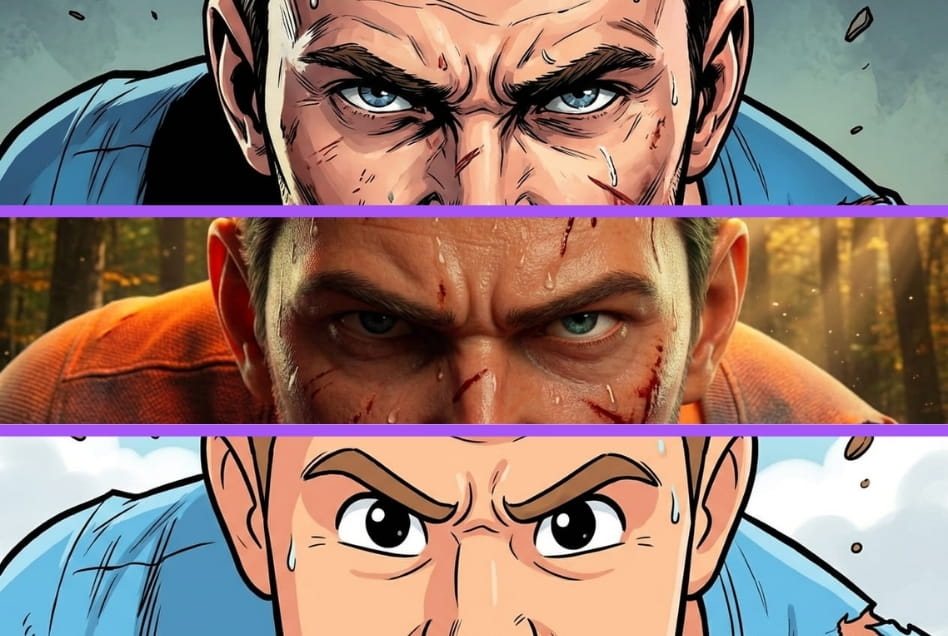 The same person transformed in a comic super hero