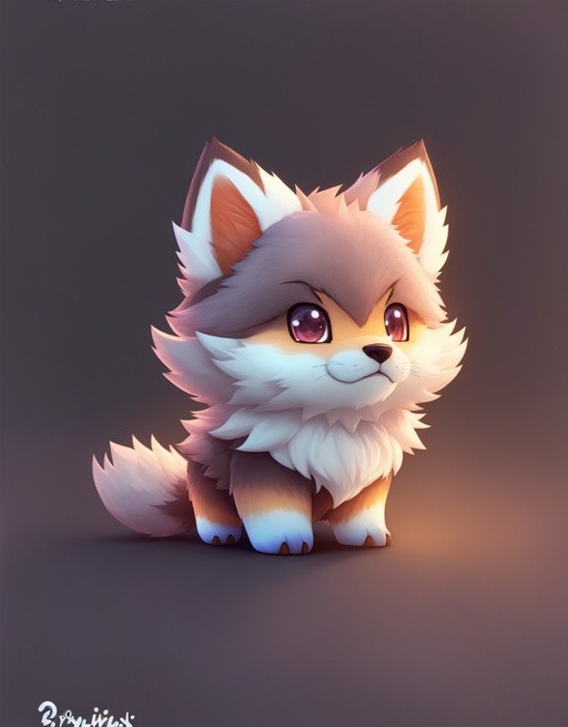 Cute tiny  hyperrealistic Anime wolf from pokem...