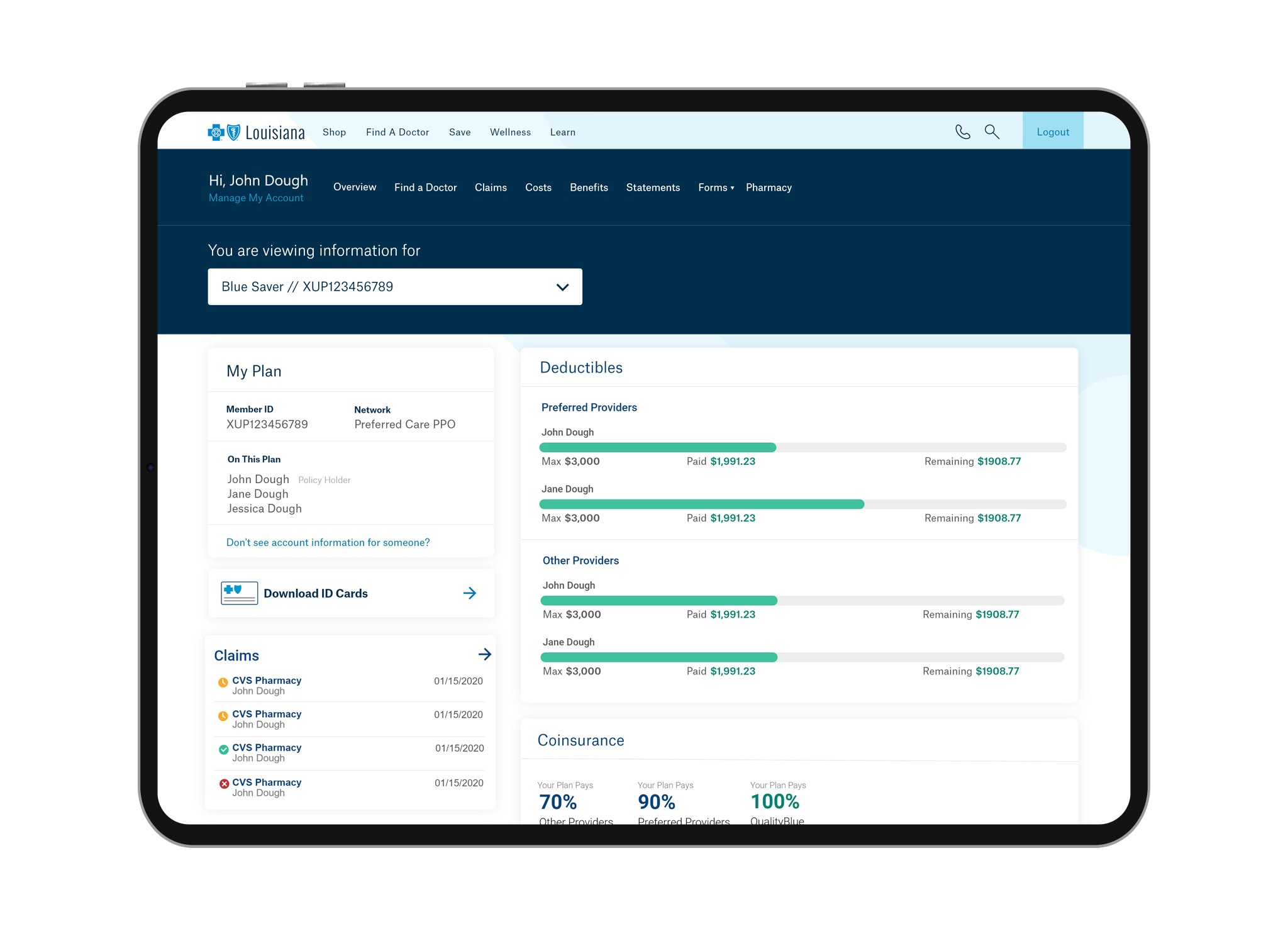 Member dashboard