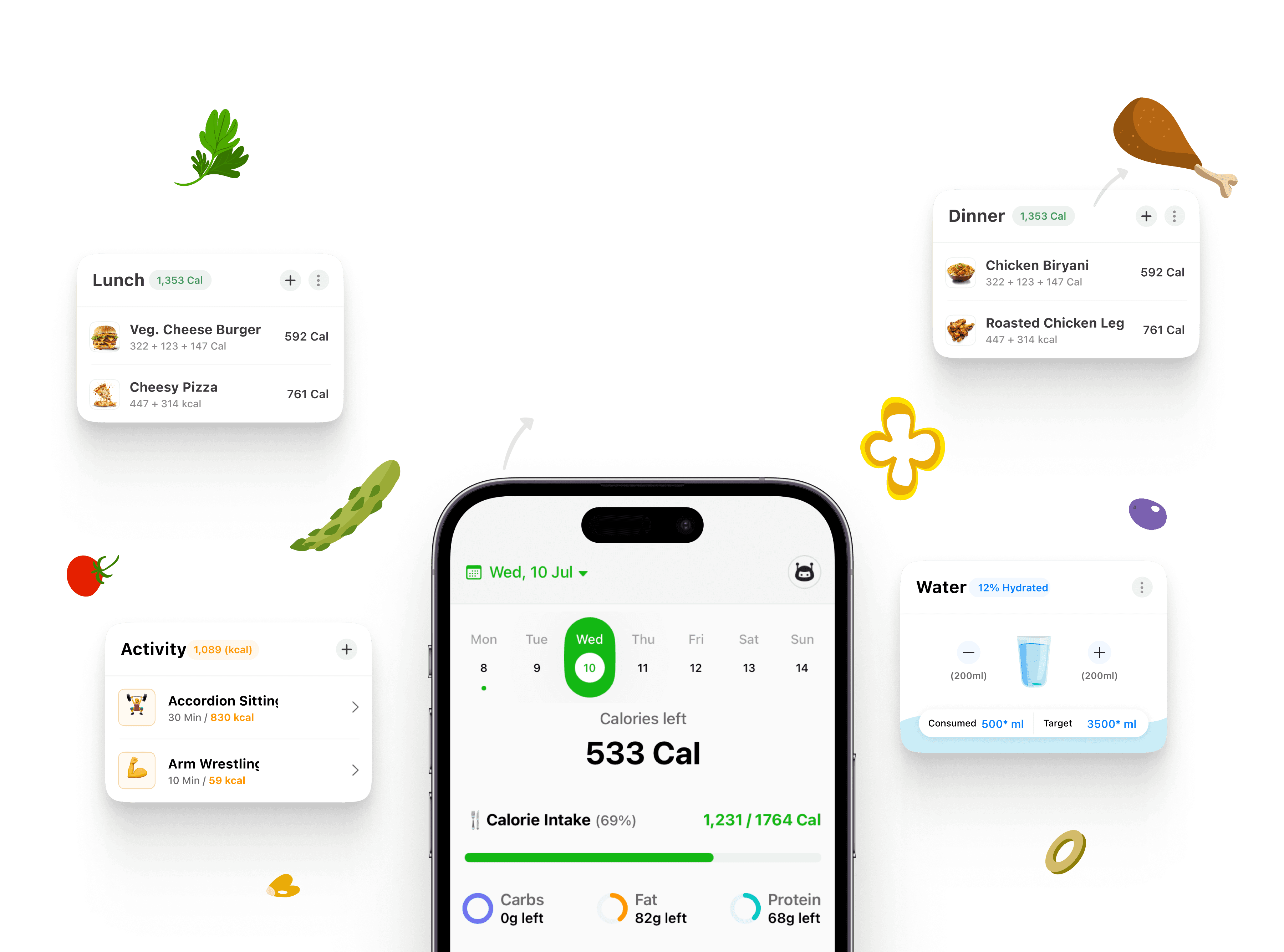 Caloric app interface showing personalized calorie tracking dashboard on a smartphone