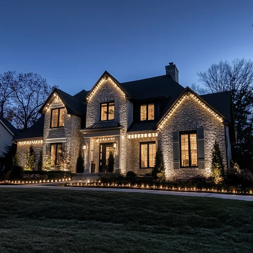 Holiday lighting installation on a Chester County, PA, home with roofline and pathway lights for a festive display.