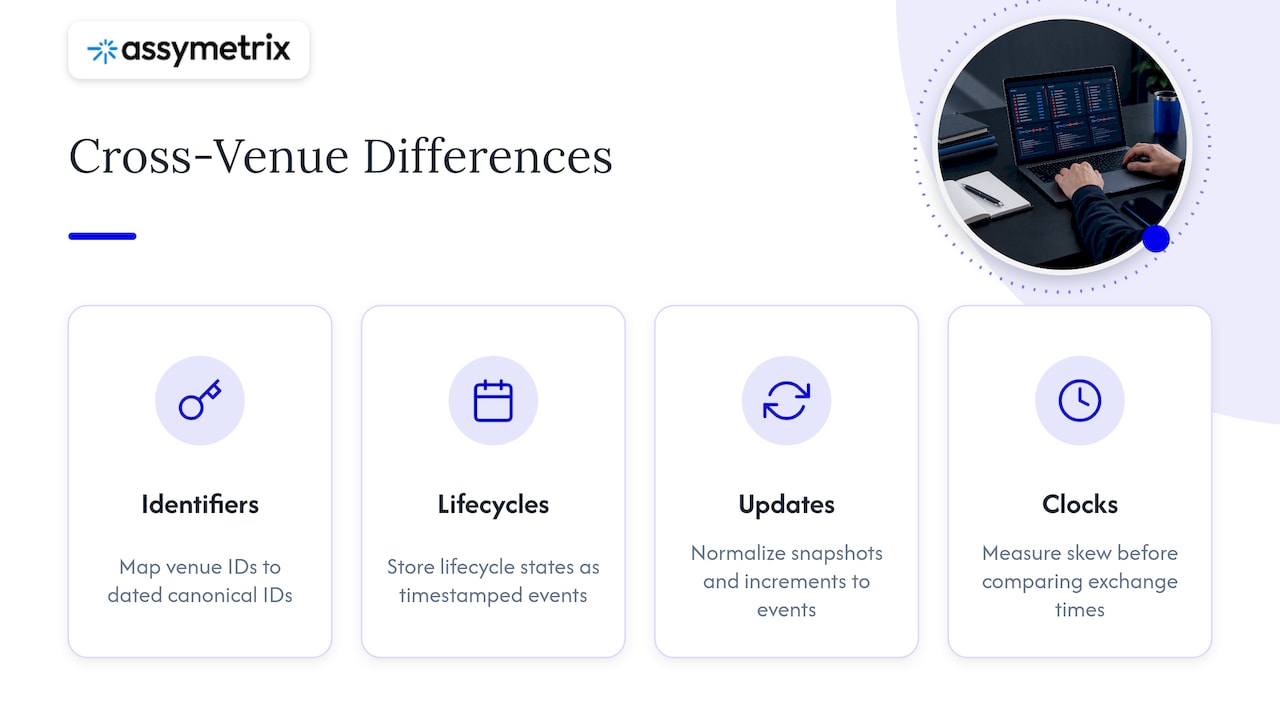 Cross-venue backfill: where the three venues differ — overview diagram
