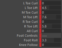 Set Driven Key controls for the seagull’s feet, including toe curl, foot roll and toe lift attributes.
