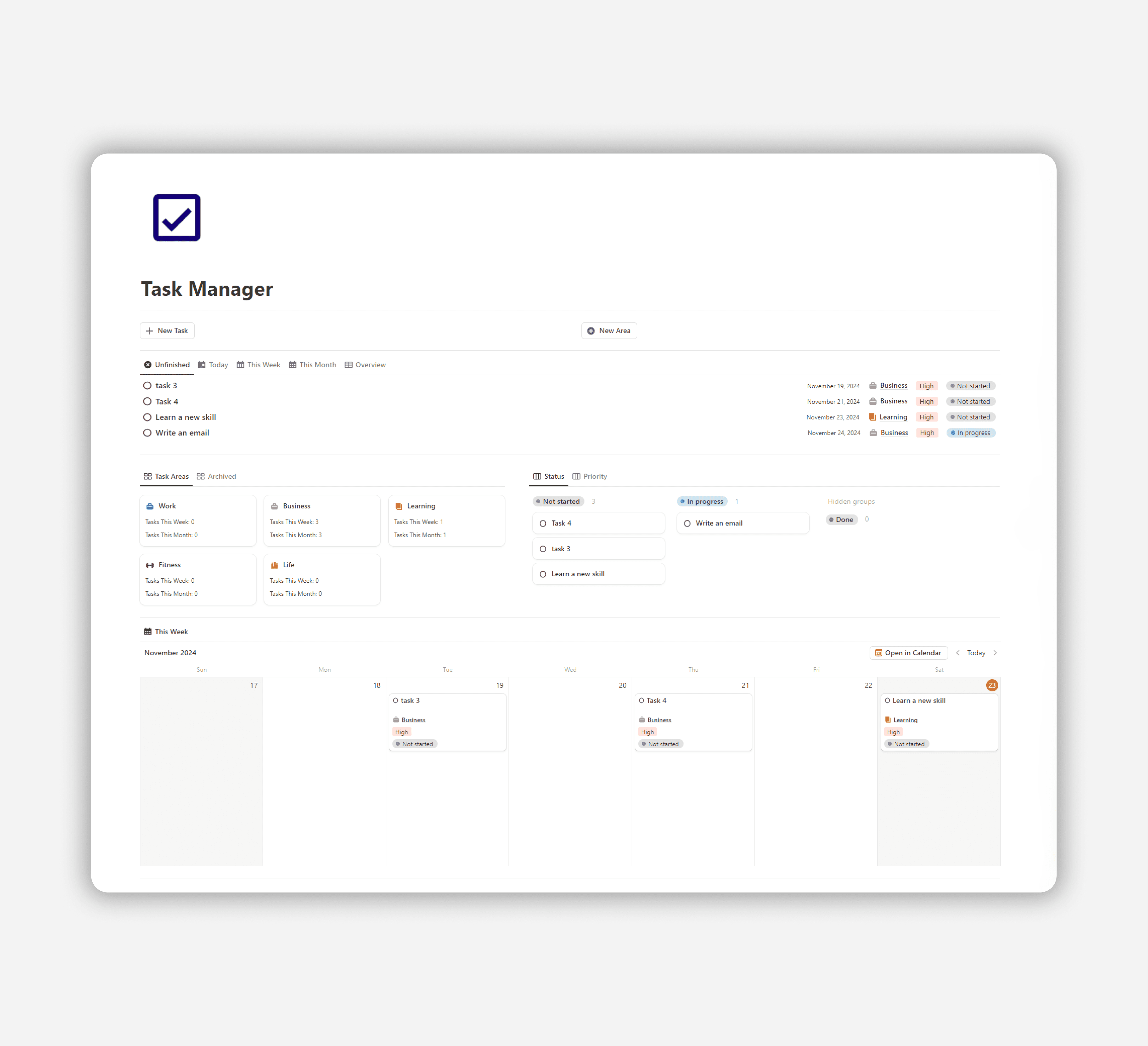 Task Manager - Free Notion Template