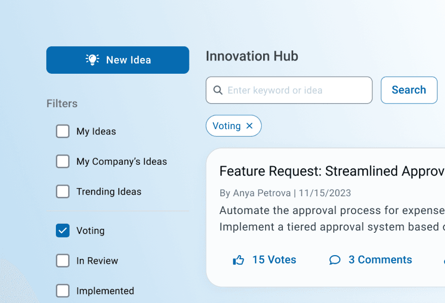 A close up of UI elements for the Innovation Hub home page