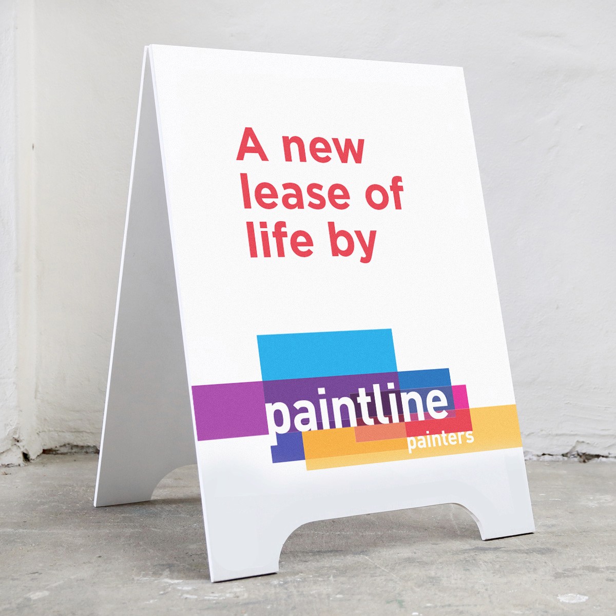 Image of an A frame with brands slogan