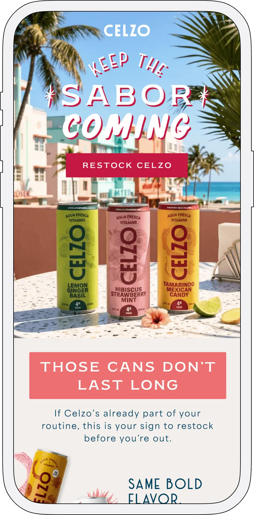 Beverage product spotlight email highlighting ingredients and product benefits — Email for Beverage Brands.