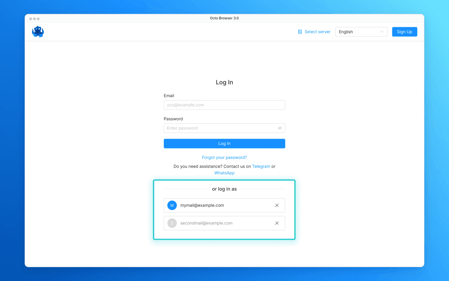 Added accounts are also displayed on the login screen. 