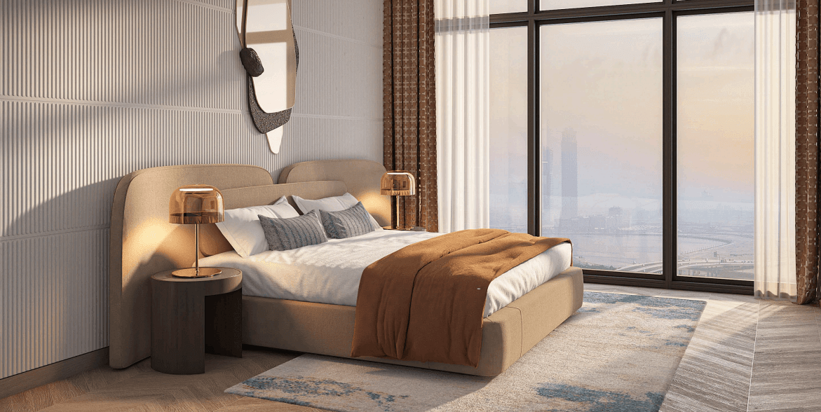 Artistic rendering of the upcoming Azizi David tower, emphasizing its architectural features against the city backdrop.