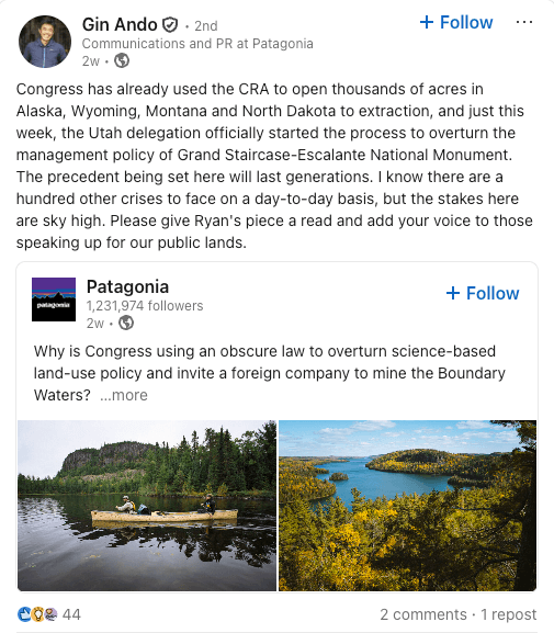 Screenshot of Employee Linkedin Post