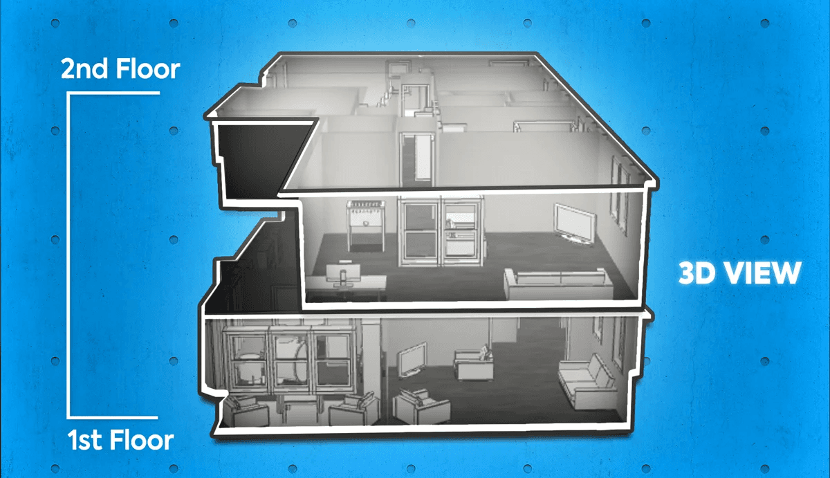 magic plan 3D floor plan view showing first and second floor layouts for accurate property visualization