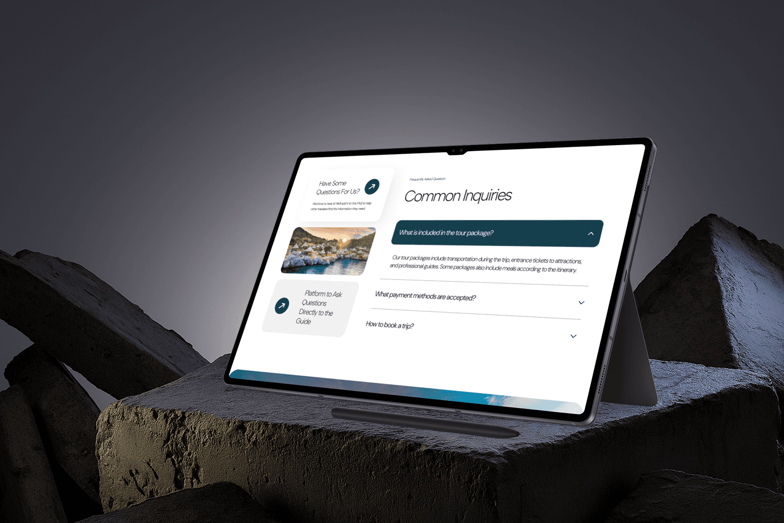Services Screen Mockup of Adventure Tourism Website