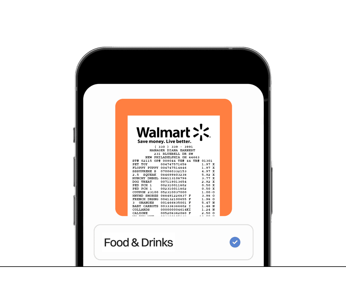 mobile app where a reciept is sorted