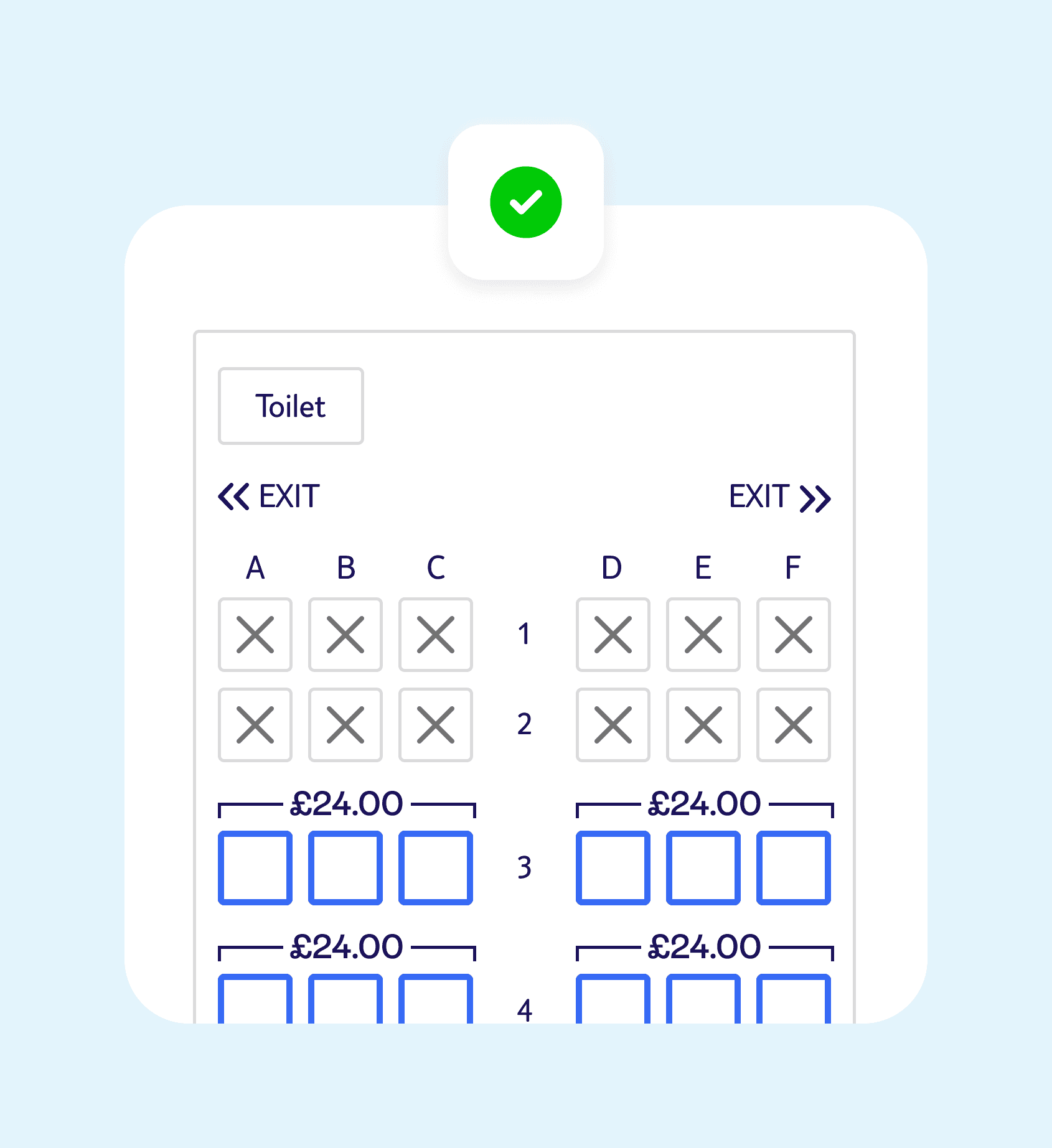 Newly designed seatmap with the spacing issues fixed.