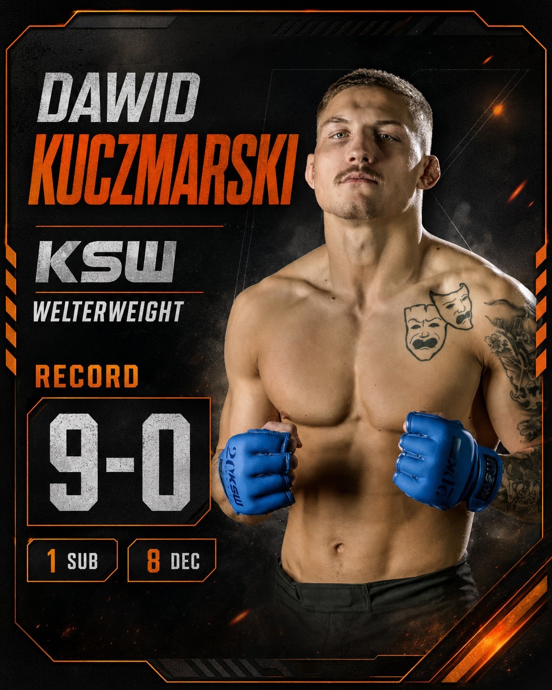 Karta rekordu zawodnika — Dawid Kuczmarski, KSW, rekord zawodowy MMA 9-0