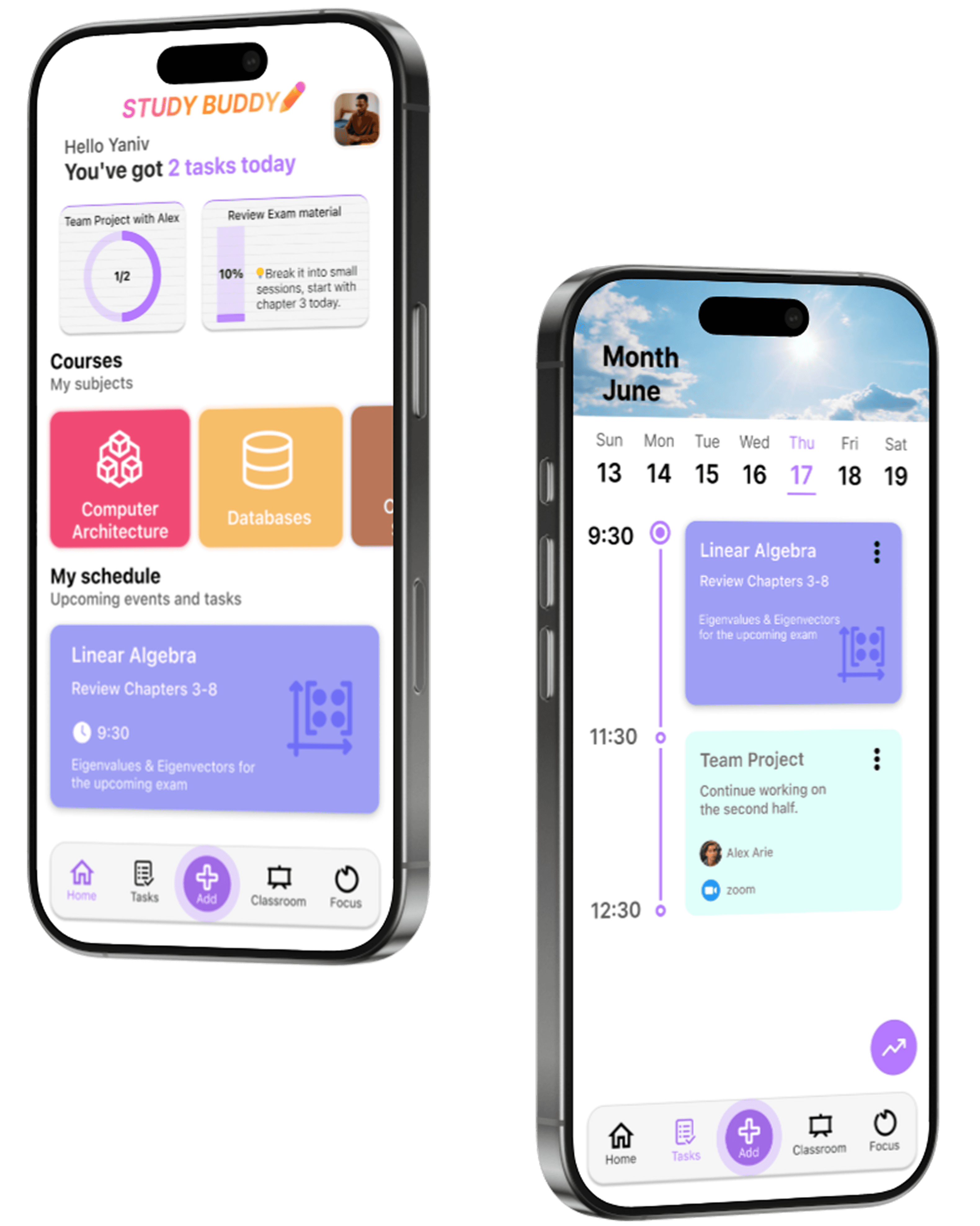 Study buddy app screens