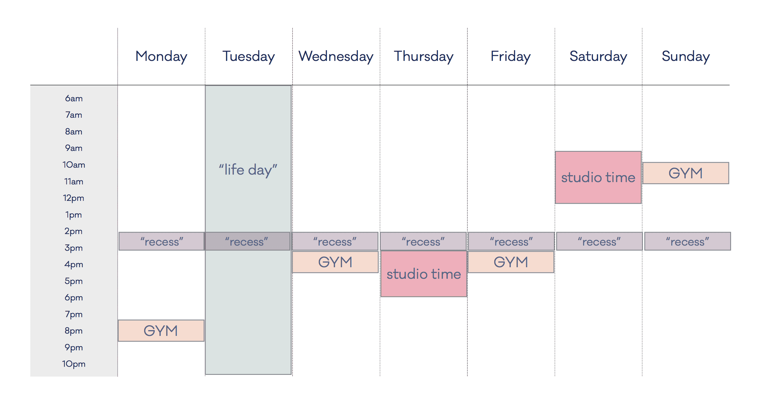 Working To Live calendar exercise
