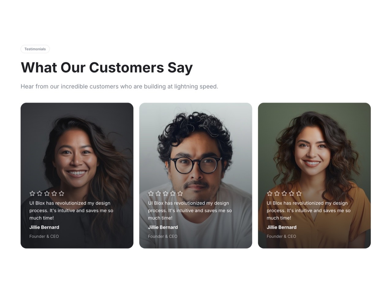 Framer Testimonials Section - Frameblox UI