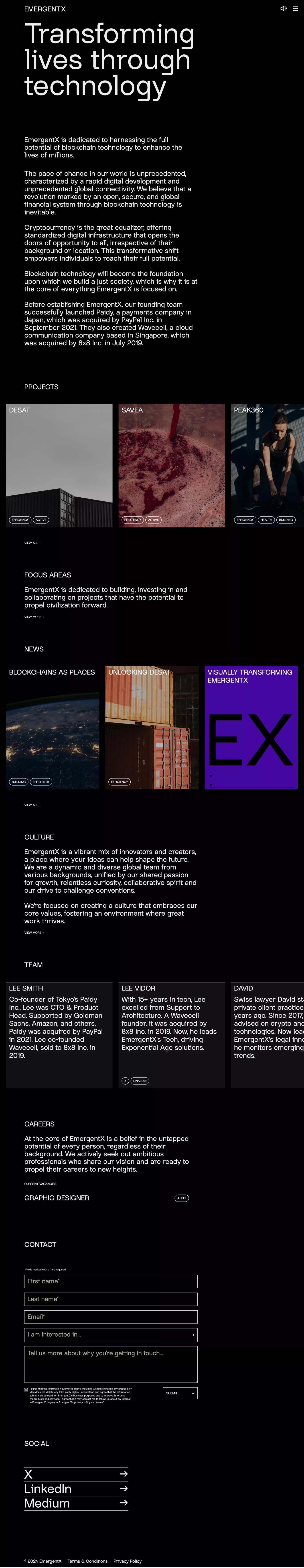 EmergentX portfolio page screenshot showcasing Tech and NFT / Crypto / Web3 design