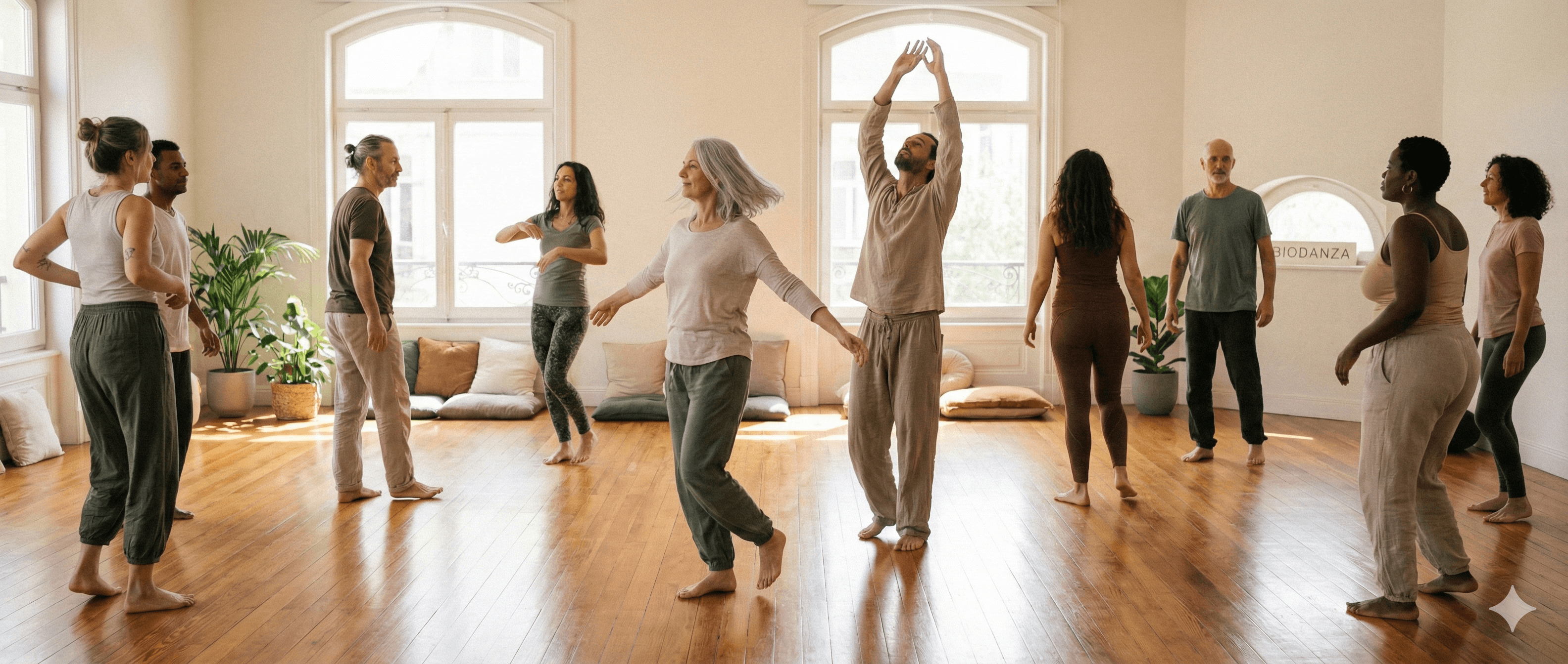 Group of three friends at a mindfulness retreat center