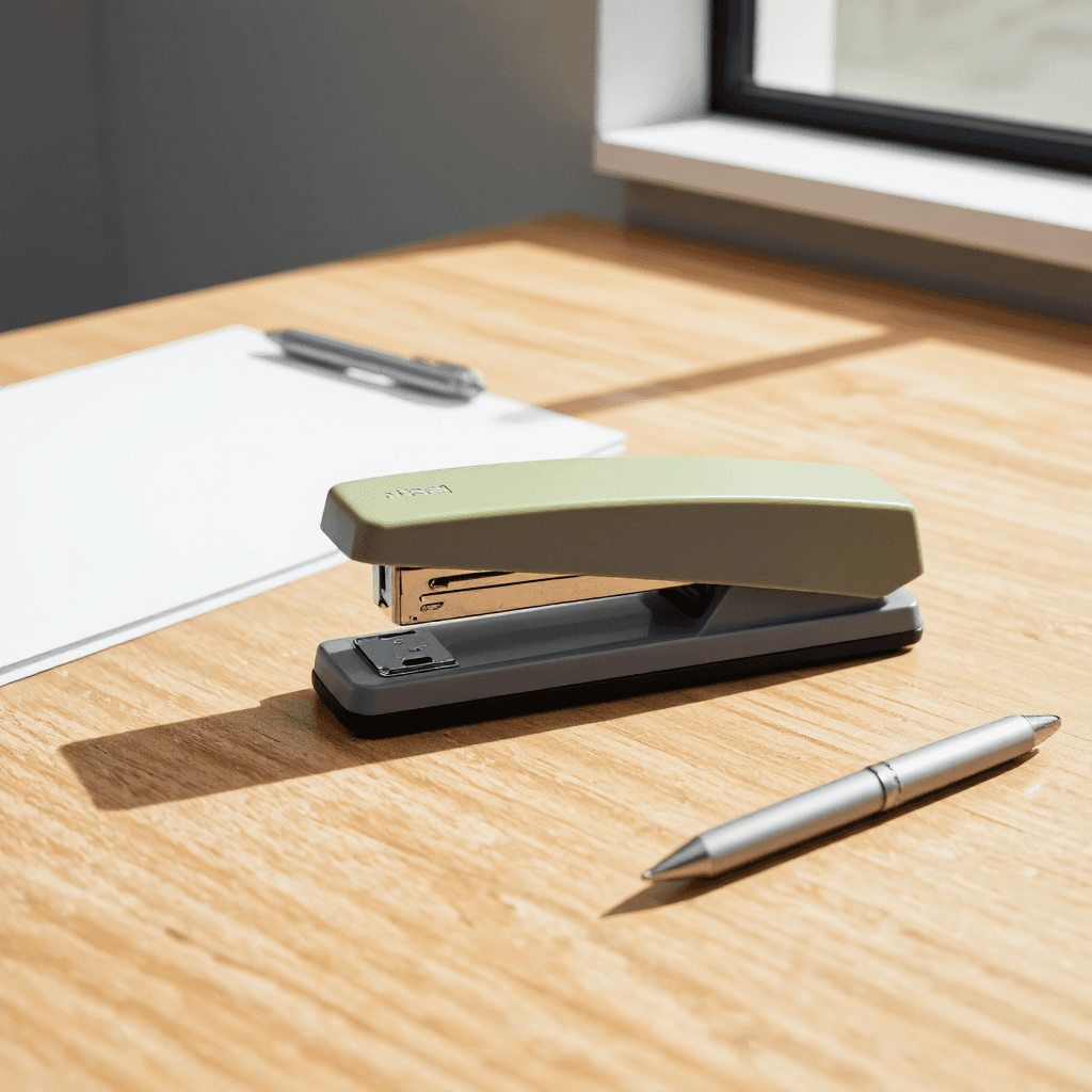 product photography of a stapler pin remover for office use, designed for binding papers together