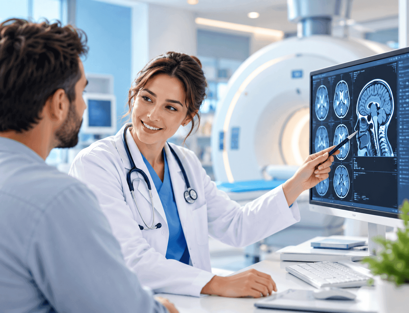 Doctor explaining brain scan results to a patient