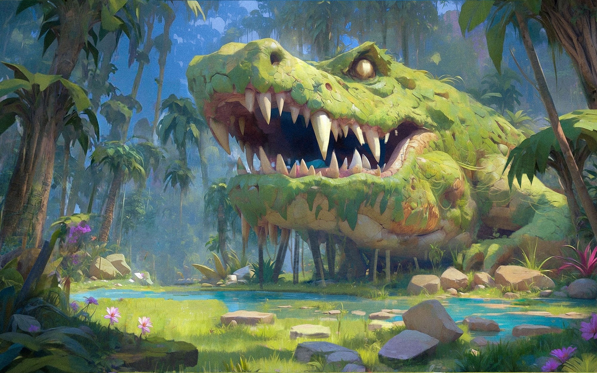 Concept art of the iconic Neverland crocodile from Neverland: A Peter Pan Adventure by Second Star Games.