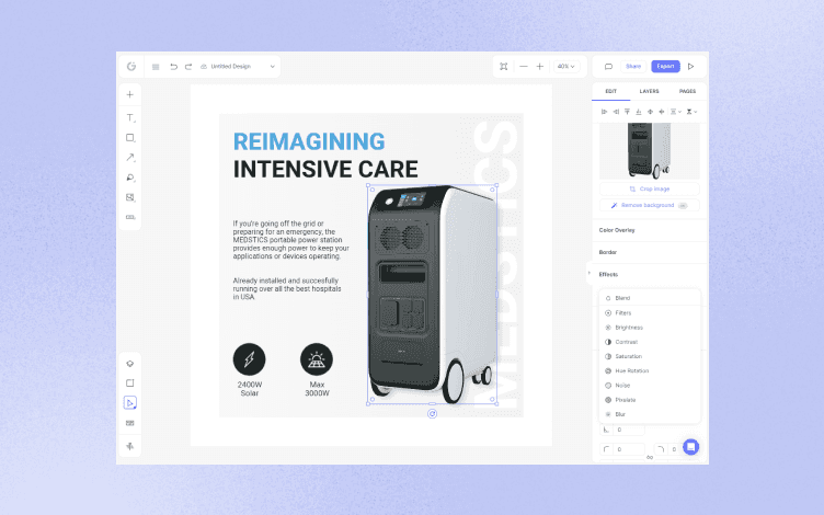 Editing a product image of intensive care equipment