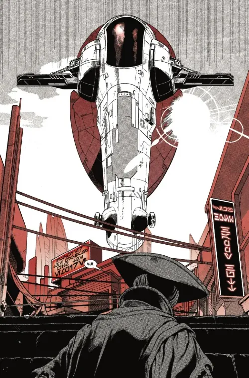 Page from Star Wars: Boba Fett - Black, White, & Red #2 featuring Boba Fett's iconic ship