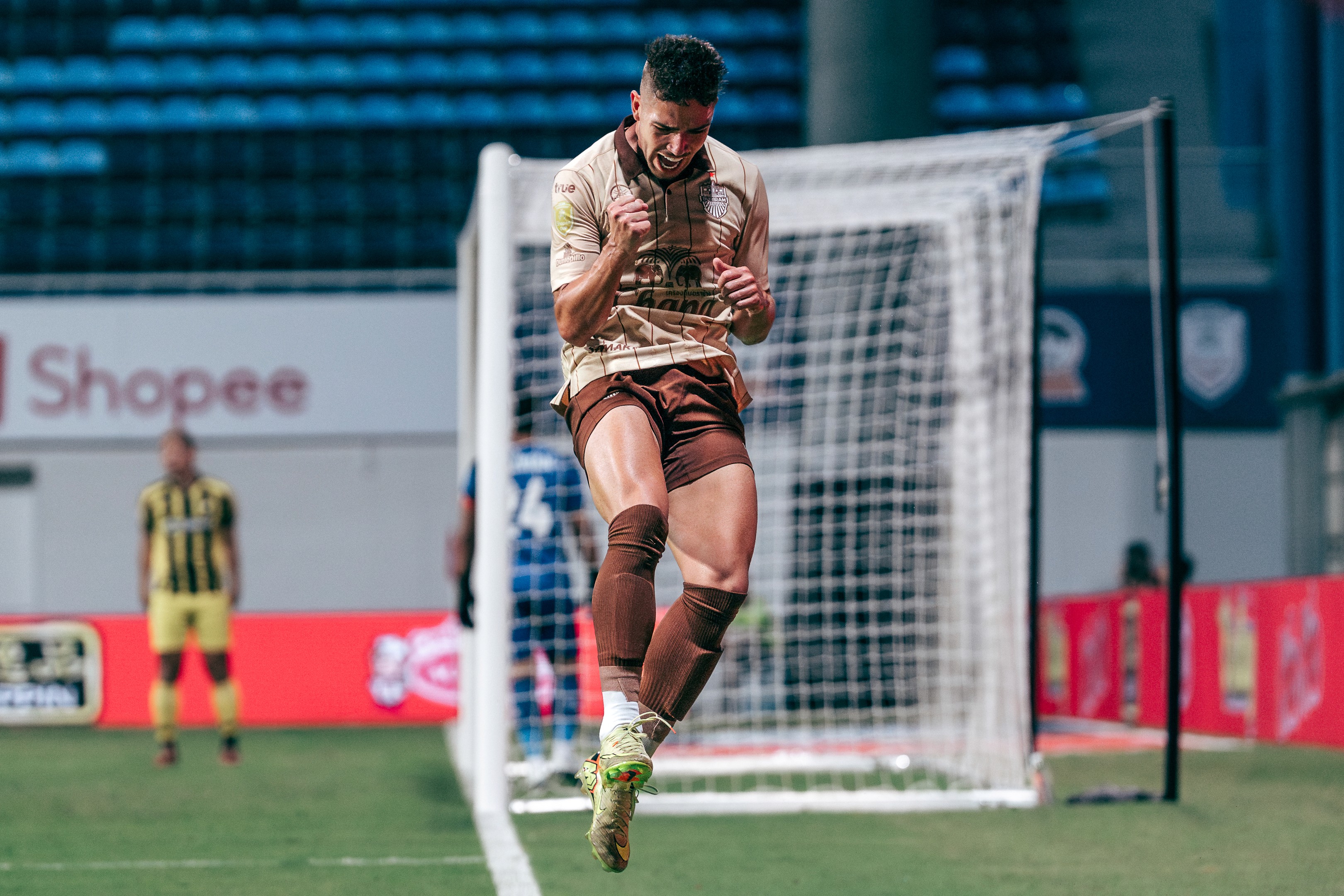 Guilherme Bissoli celebrates after scoring a goal in a match between Lion City Sailors and PKR Svay Rieng in the ASEAN Shopee Cup 2025/26 at Jalan Besar Stadium, 2025