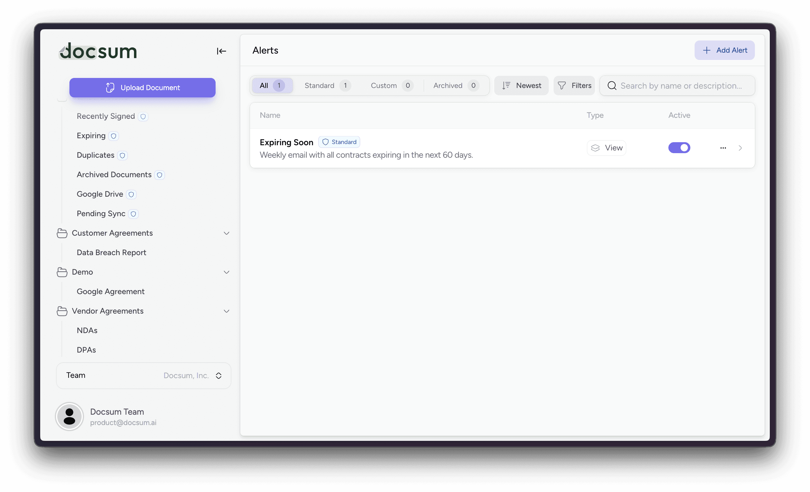 Docsum configurable alerts management page