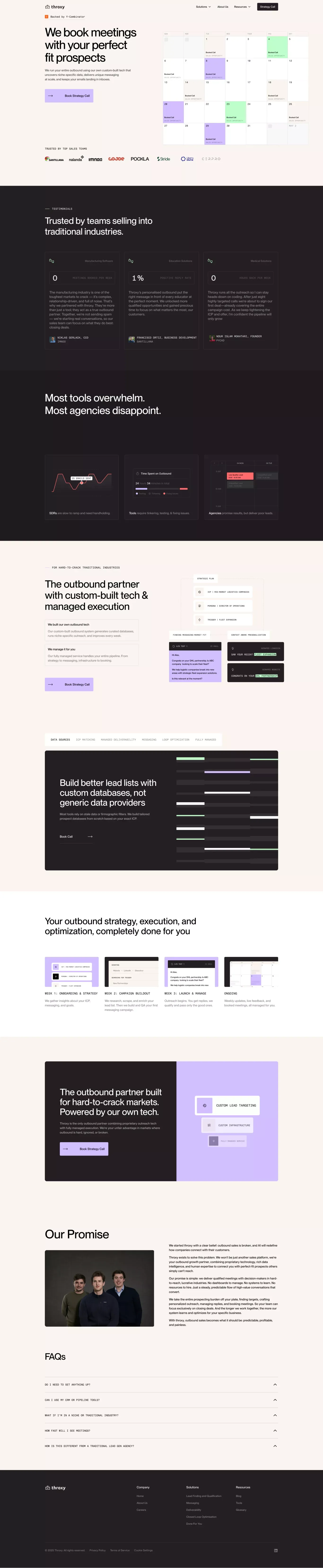 throxy landing page screenshot showcasing Tech design