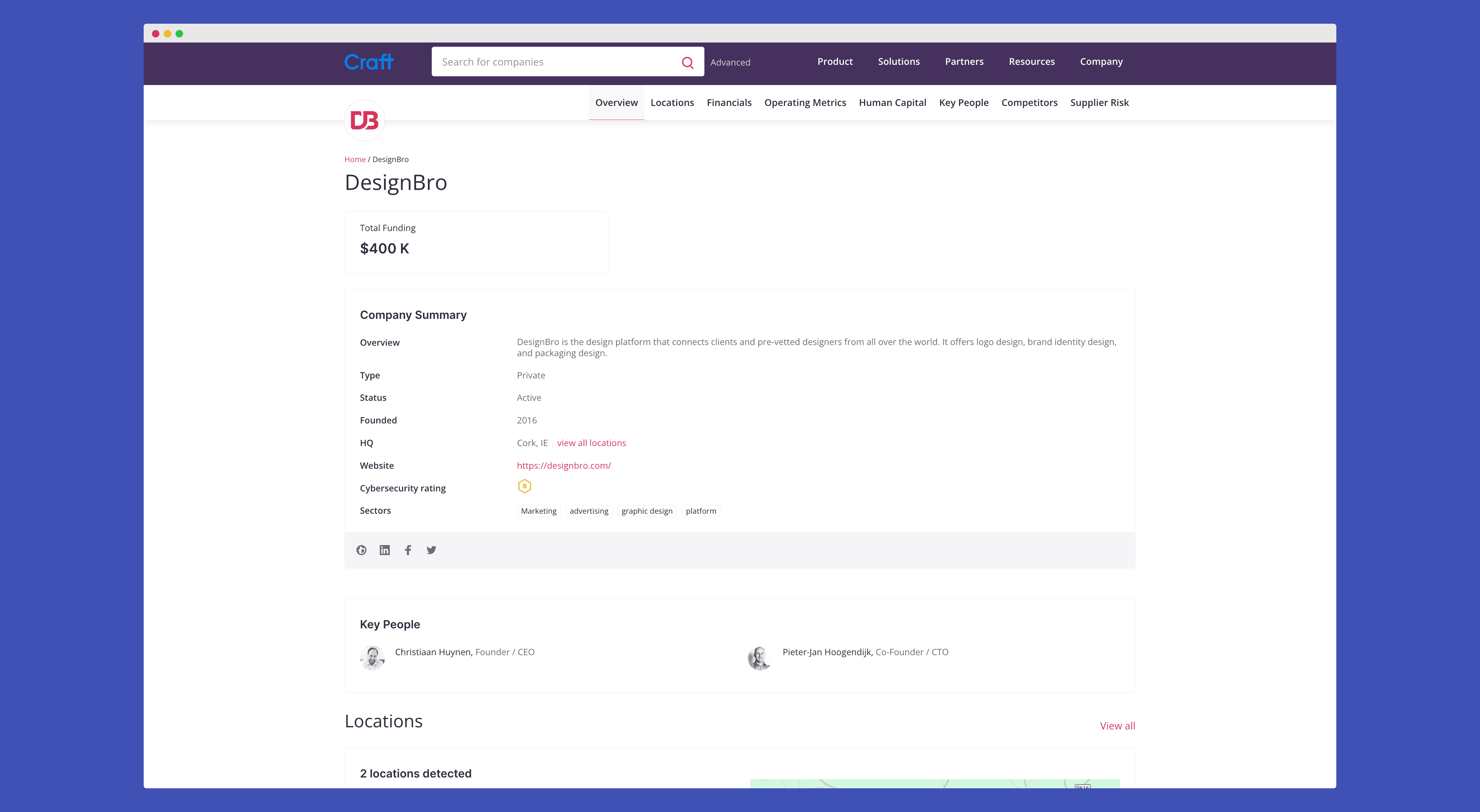 A screenshot of designbro's seed funding information