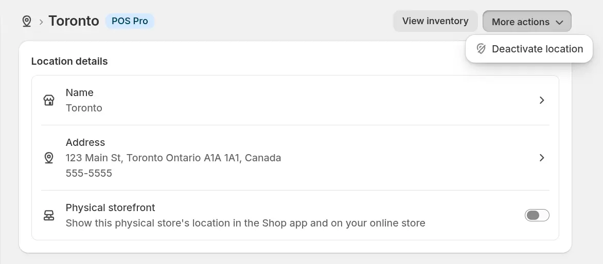 deactivate location in shopify