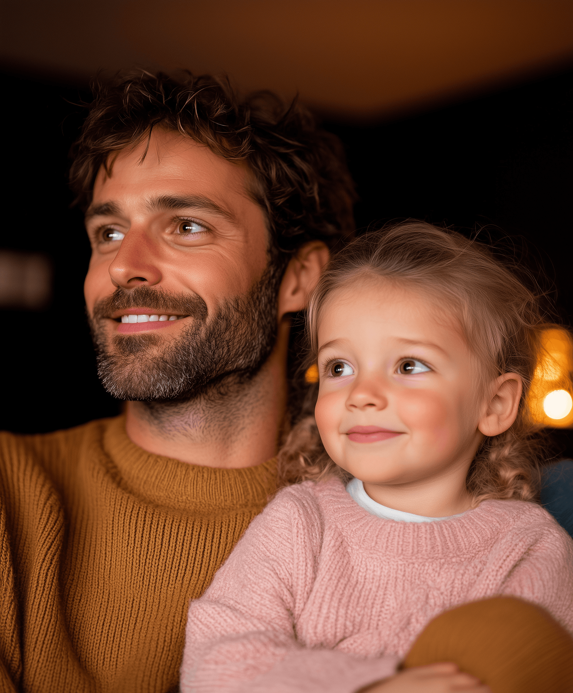 A dad and his daughter smiling